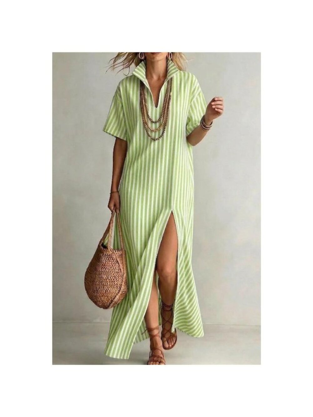 Striped High Slit Maxi Dress